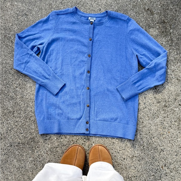 L.L.Bean Women's Blue cotton and cashmere ble Knit Button-Front Cardigan Sweater - Picture 5 of 8